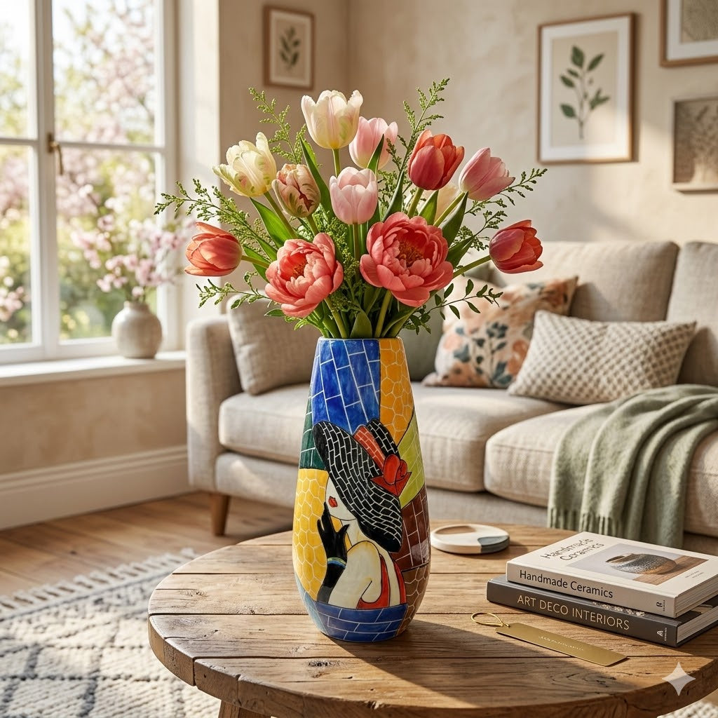 Handmade Mosaic Ceramic Vase – Lady Design  – 36.5 cm (14.4 in) – Home Décor – Heritage T&T Mosaic Collection – Bat Trang Vietnam