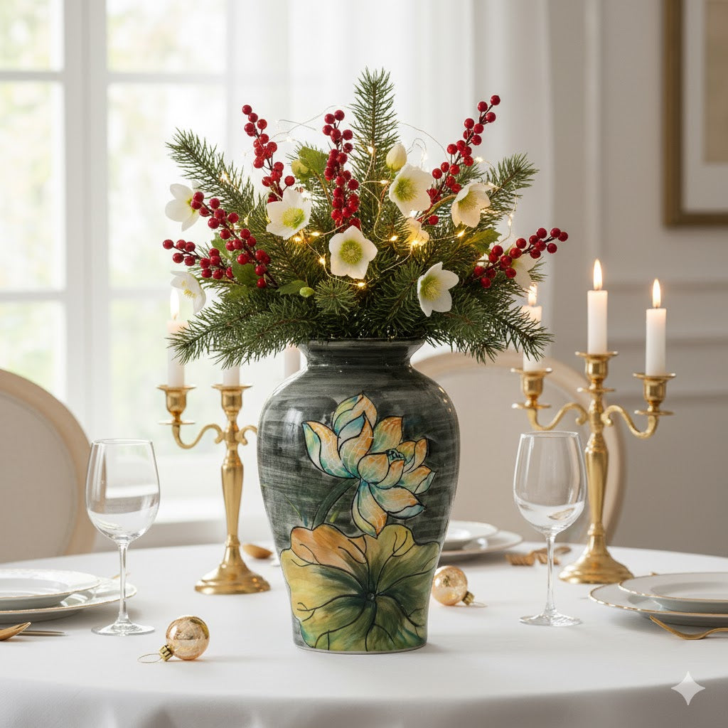 Handmade Mosaic Ceramic Vase – Lotus Design  – 26.5 cm (10.4 in) – Home Décor – Heritage T&T Mosaic Collection – Bat Trang Vietnam