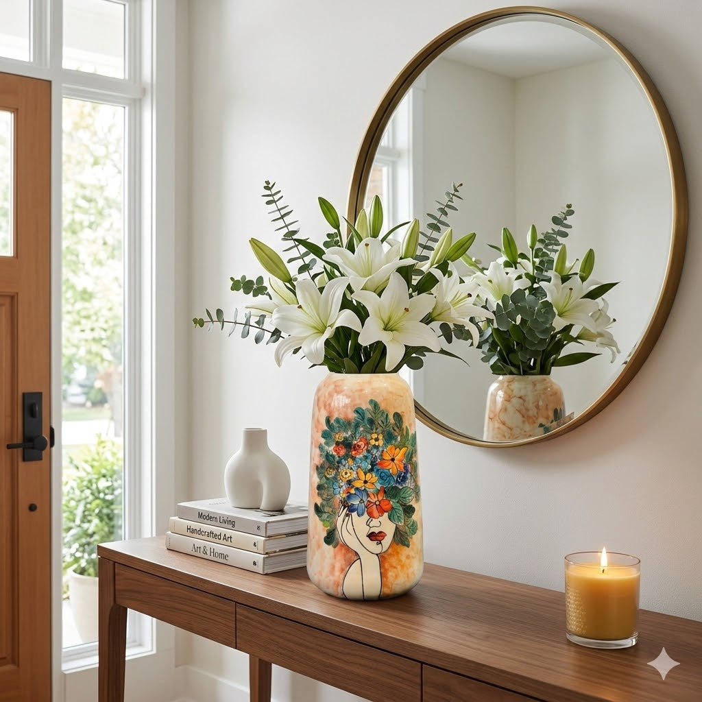 Handmade Mosaic Ceramic Vase – Lady Design  – 26 cm (10.2 in) – Home Décor – Heritage T&T Mosaic Collection – Bat Trang Vietnam