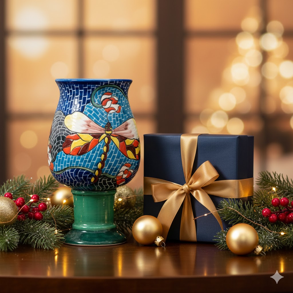 Handmade Mosaic Ceramic Vase – Dragonfly Design  – 28 cm (11 in) – Home Décor – Heritage T&T Mosaic Collection – Bat Trang Vietnam