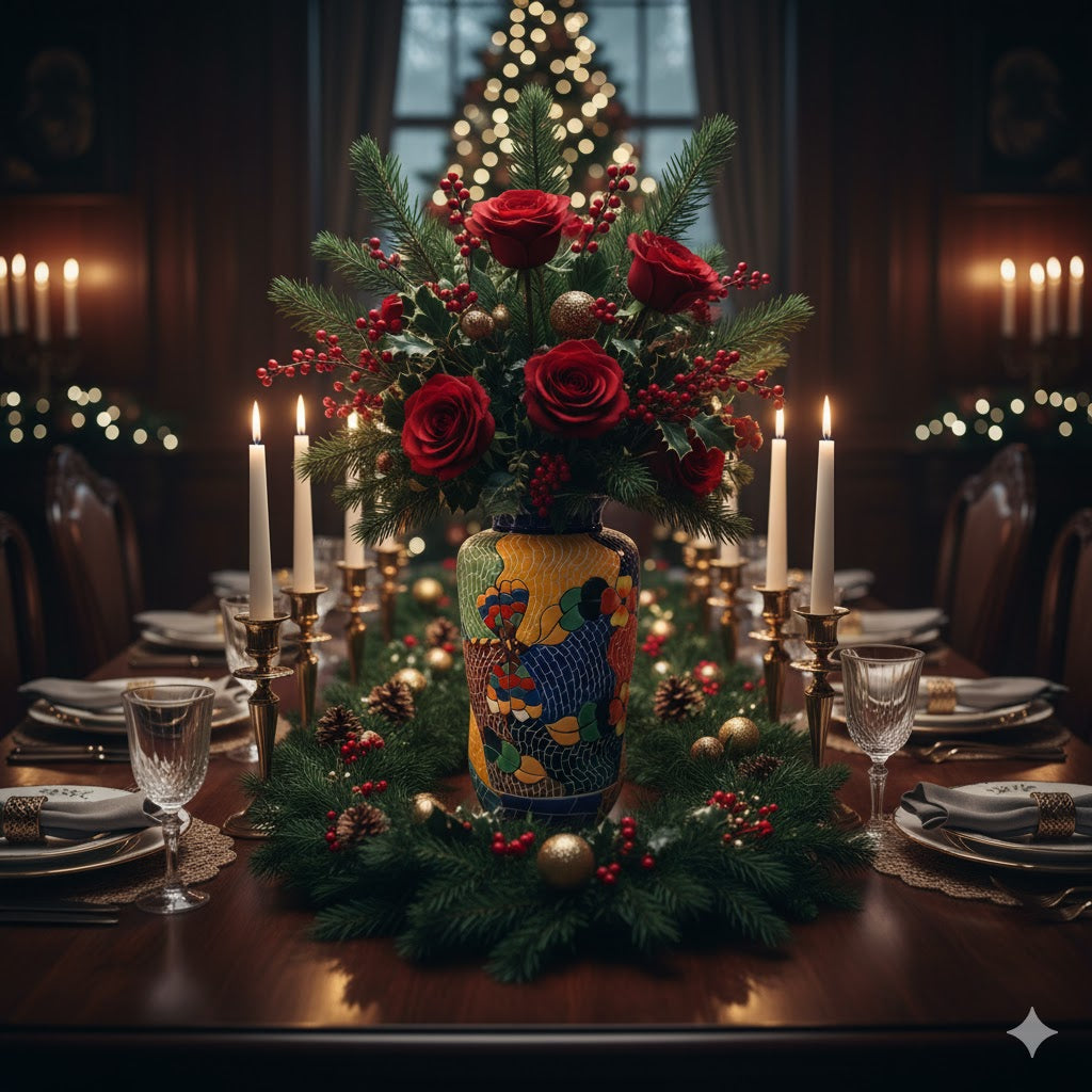 Handmade Mosaic Ceramic Vase – Dragonfly Design  – 28 cm (11 in) – Home Décor – Heritage T&T Mosaic Collection – Bat Trang Vietnam