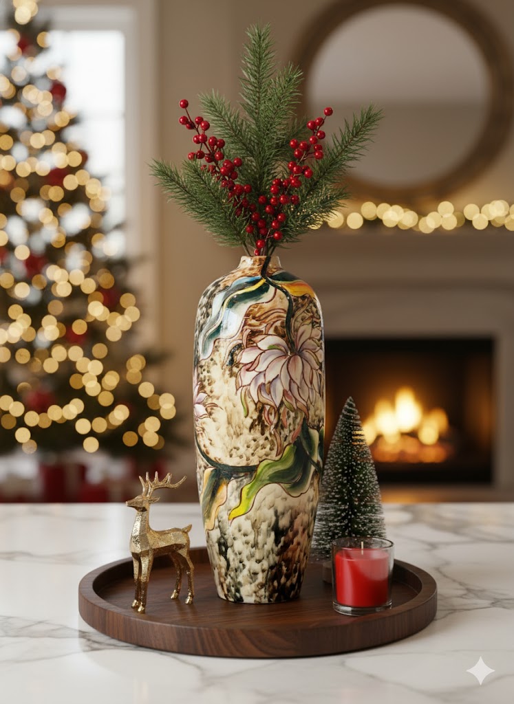 Handmade Mosaic Ceramic Vase – Artisan Design  – 40 cm (15.7 in) – Home Décor – Heritage T&T 3D Collection – Bat Trang Vietnam