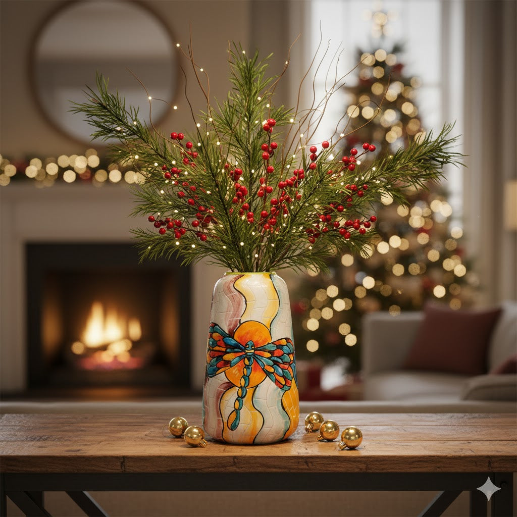 Handmade Mosaic Ceramic Vase – Dragonfly Design  – 26 cm (10.2 in) – Home Décor – Heritage T&T Mosaic Collection – Bat Trang Vietnam