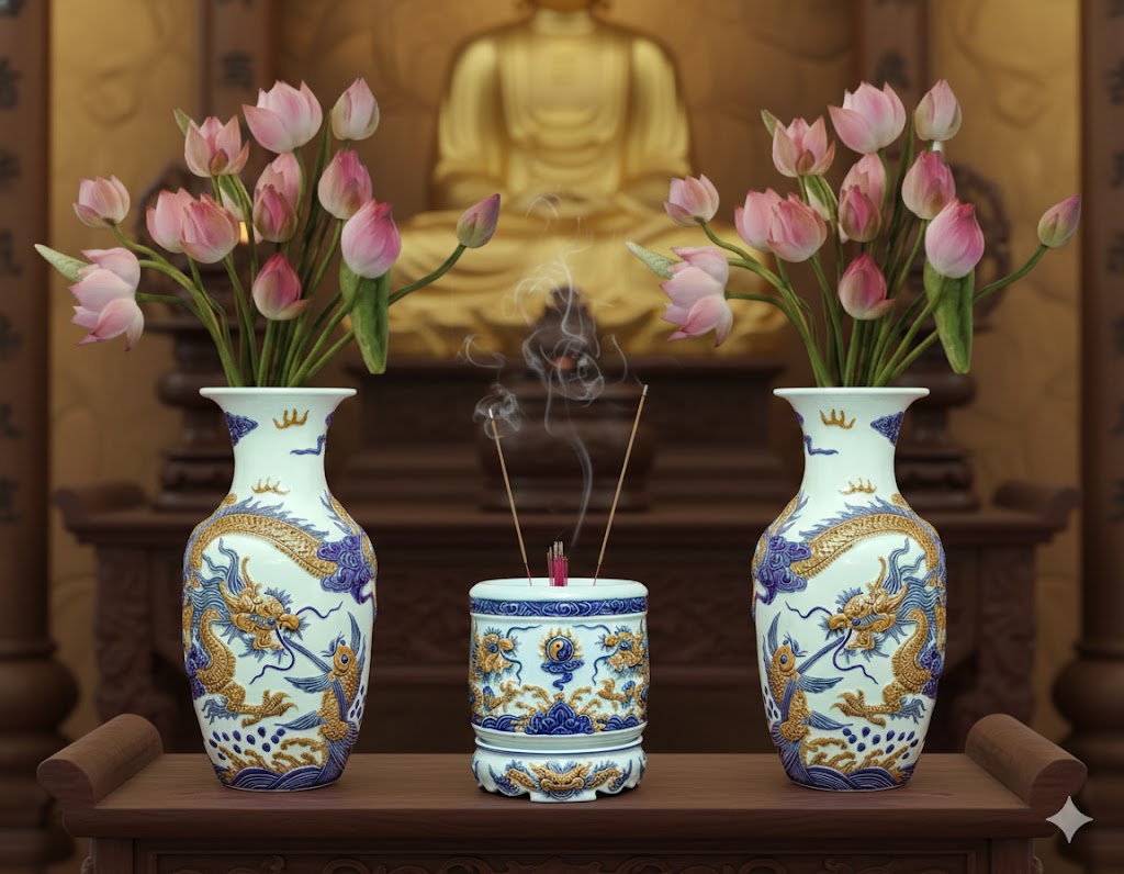 Heritage T&T Tall Dragon Prosperity Vase Tâm An  – 1 Pair – Bat Trang Handmade Vietnam