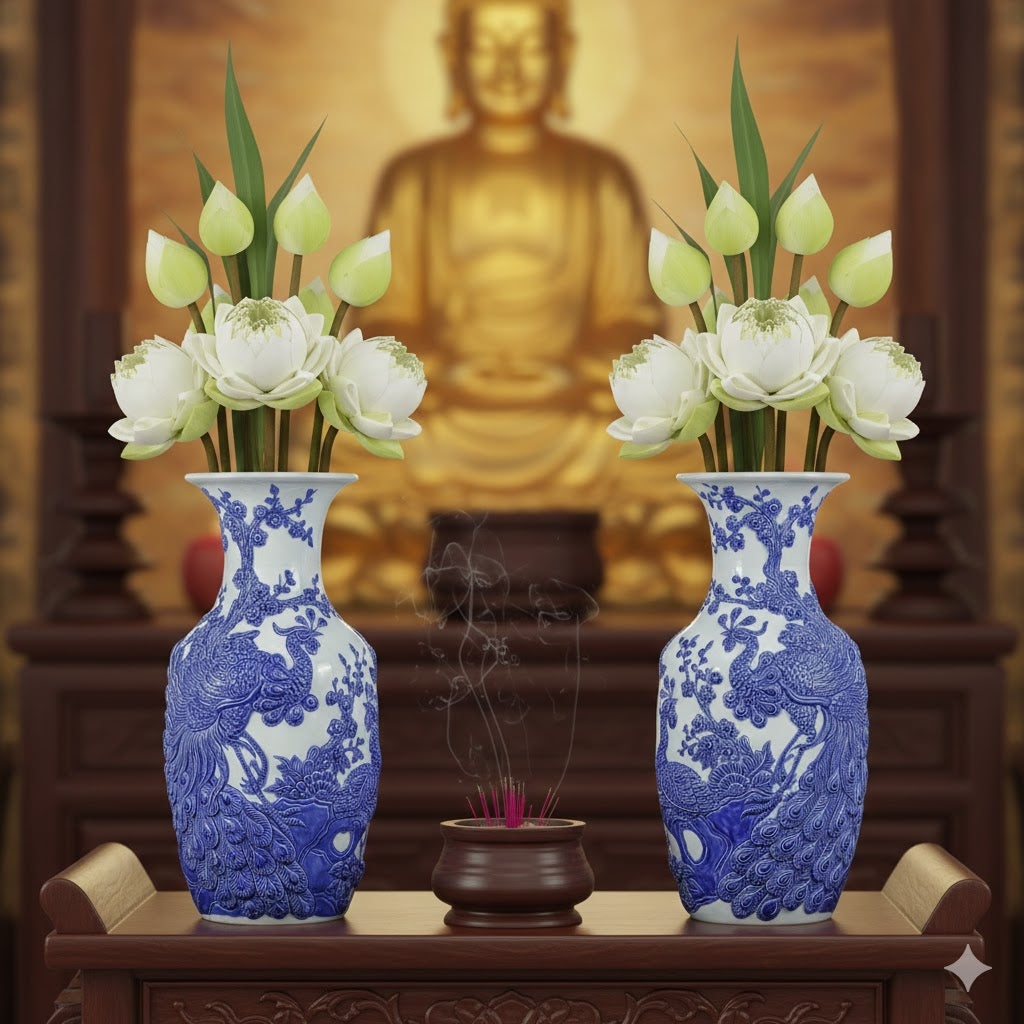 Heritage T&T Tall Peach Prosperity Vase Tâm An Height 56.5 cm (22.2 in) – 1 Pair – Bat Trang Handmade Vietnam