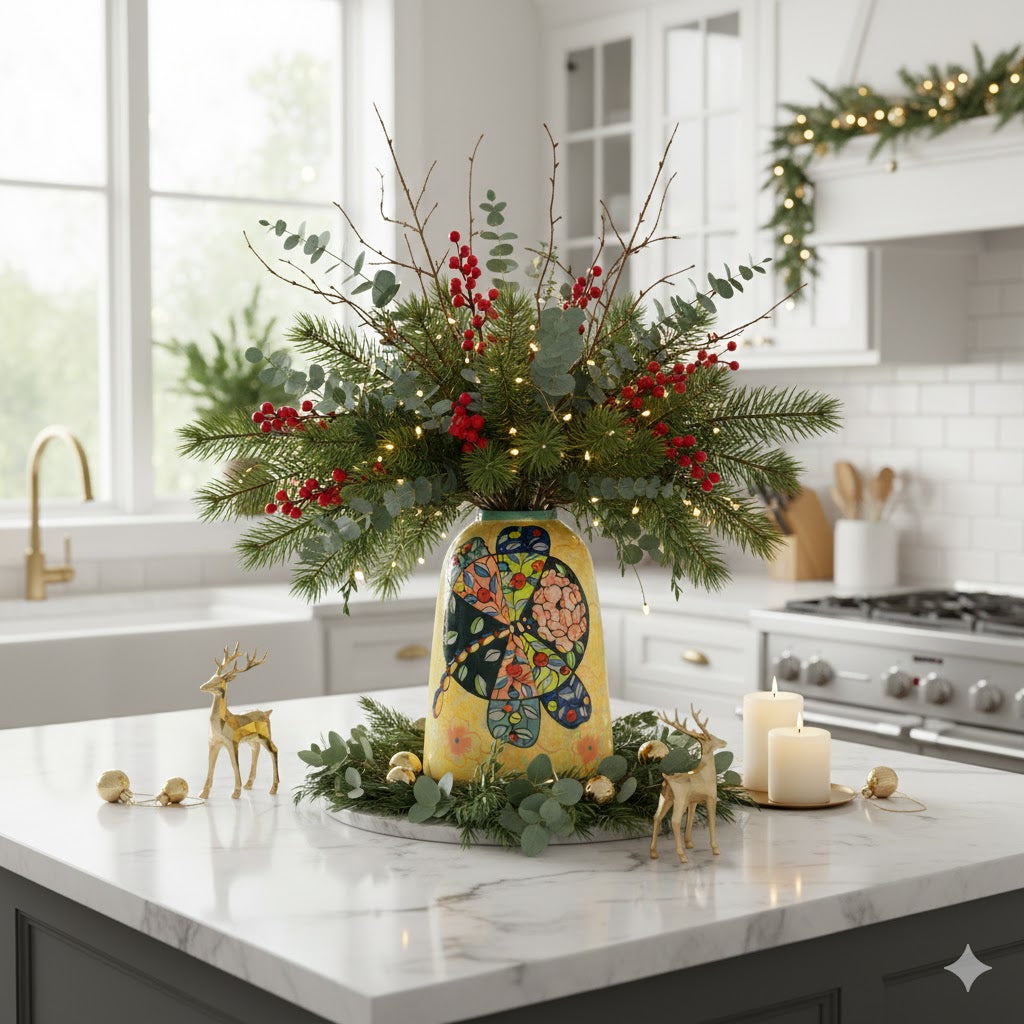 Handmade Mosaic Ceramic Vase – Dragonfly Design  – 31.5 cm (12.4 in) – Home Décor – Heritage T&T Mosaic Collection – Bat Trang Vietnam