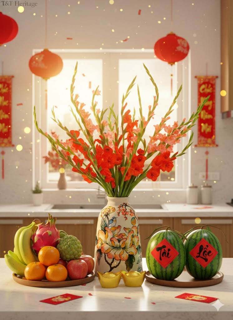 Handmade Mosaic Ceramic Vase – Flower Design  – 31.5 cm (12.4 in) – Home Décor – Heritage T&T Mosaic Collection – Bat Trang Vietnam