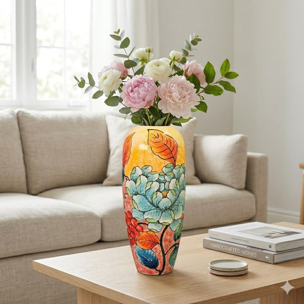 Handmade Mosaic Ceramic Vase – Flower Design  – 37 cm (14.6 in) – Home Décor – Heritage T&T Mosaic Collection – Bat Trang Vietnam