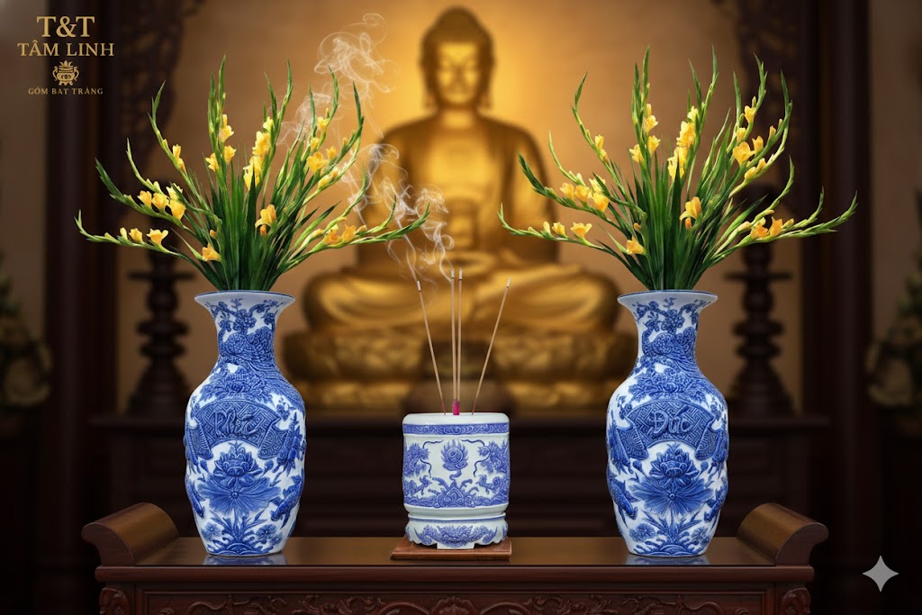 Heritage T&T Prosperity Vase Phuc Duc Tâm An – 1 Pair – Bat Trang Handmade Vietnam