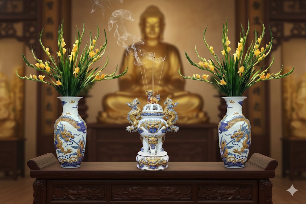 Heritage T&T Tall Dragon Prosperity Vase Tâm An  – 1 Pair – Bat Trang Handmade Vietnam