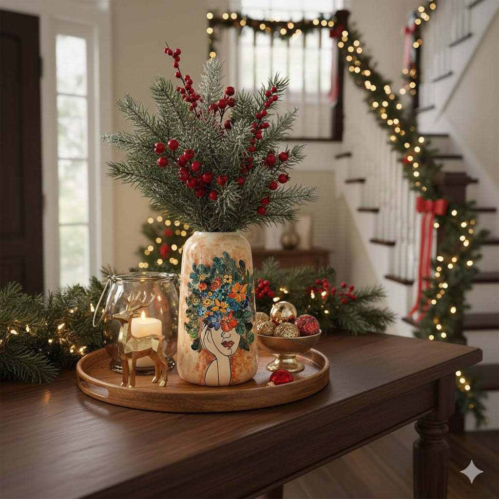 Handmade Mosaic Ceramic Vase – Lady Design  – 26 cm (10.2 in) – Home Décor – Heritage T&T Mosaic Collection – Bat Trang Vietnam