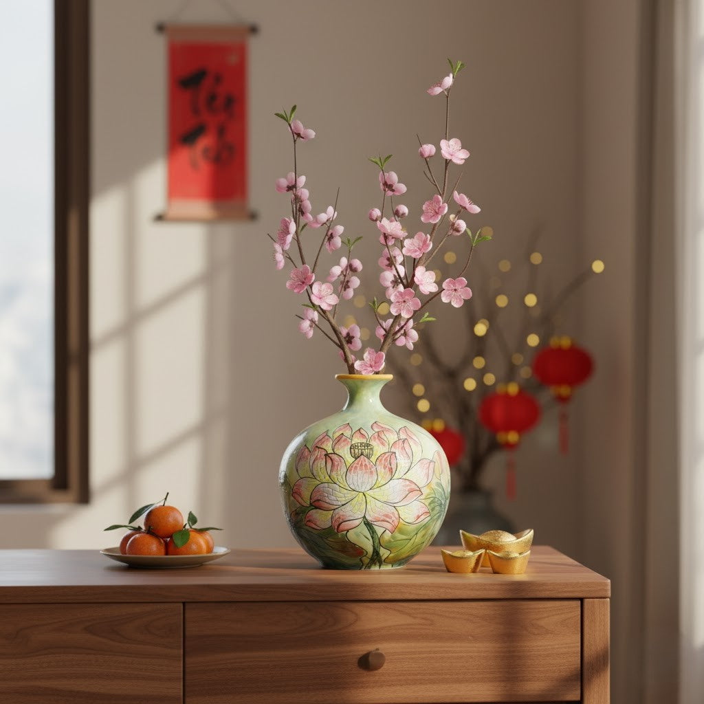 Handmade Mosaic Ceramic Vase – Lotus Design  – 25 cm (9.8 in) – Home Décor – Heritage T&T Mosaic Collection – Bat Trang Vietnam