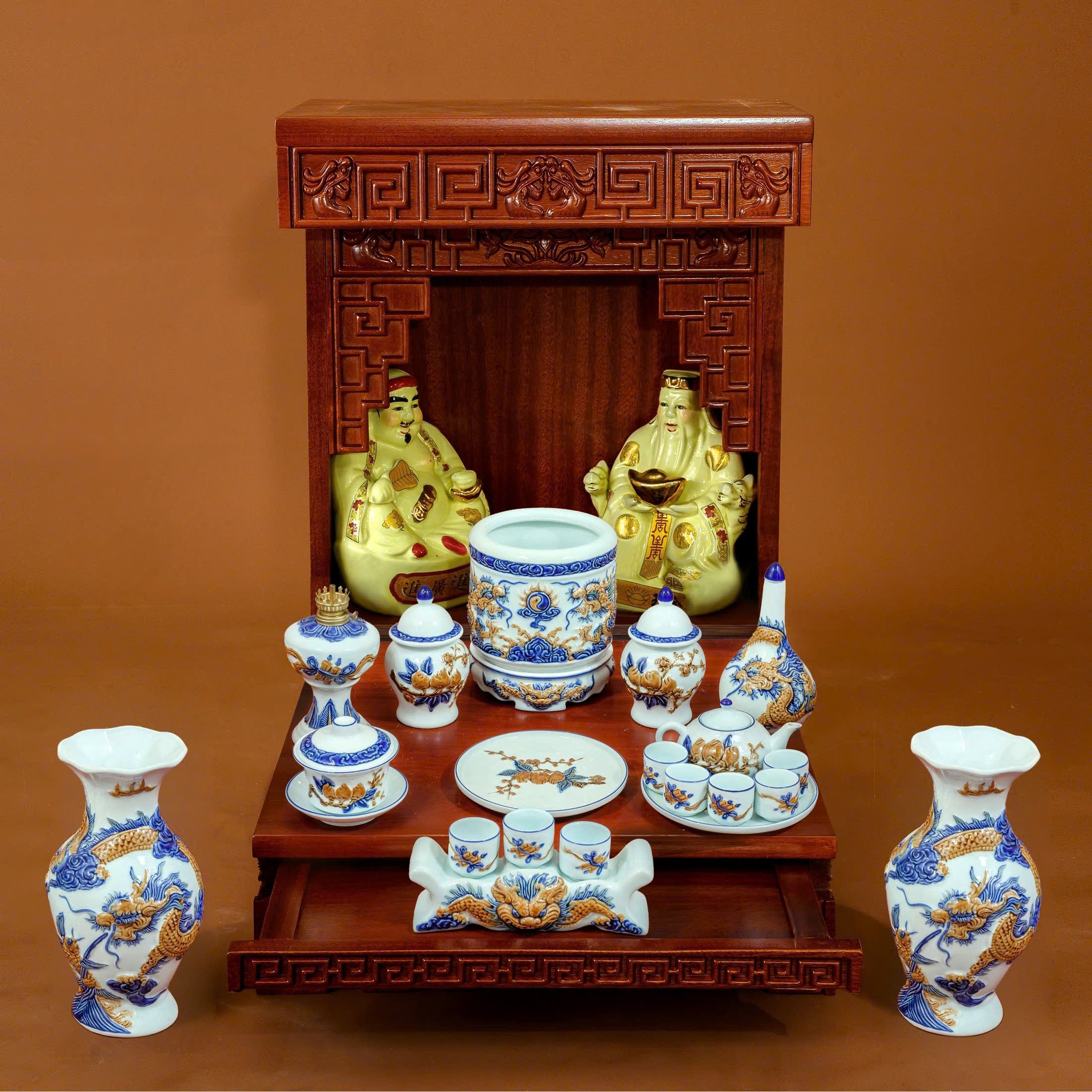 Heritage T&T Ritual Tea Cup Set Altar Tâm An Height 9 cm (3.5 in) – 1 Set – Bat Trang Handmade Vietnam