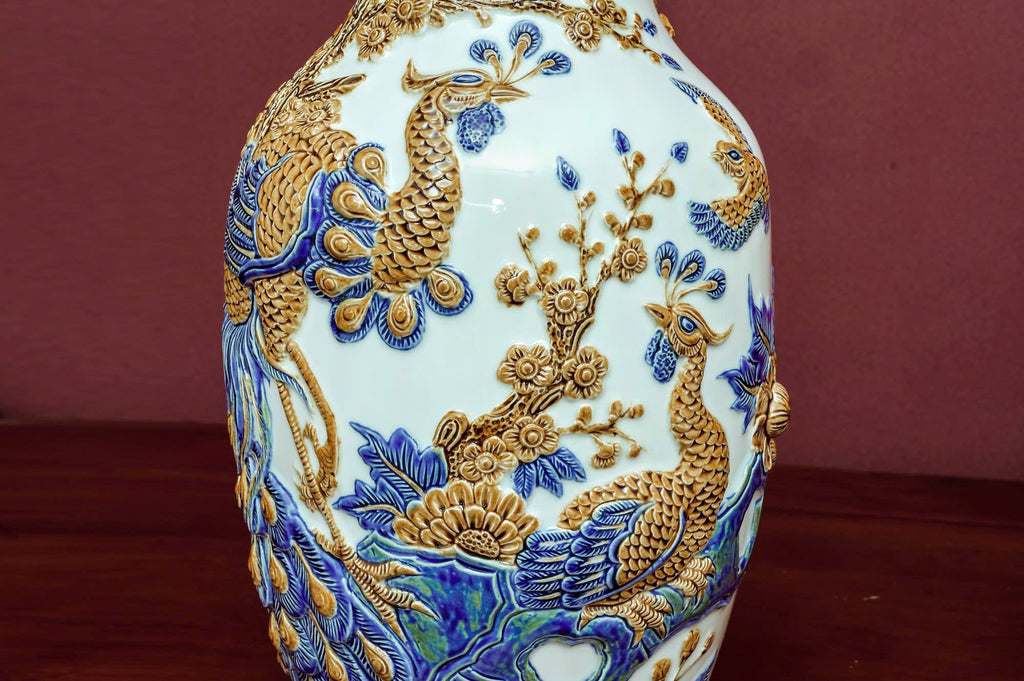 Heritage T&T Tall Peach Prosperity Vase Tâm An Height 56.5 cm (22.2 in) – 1 Pair – Bat Trang Handmade Vietnam